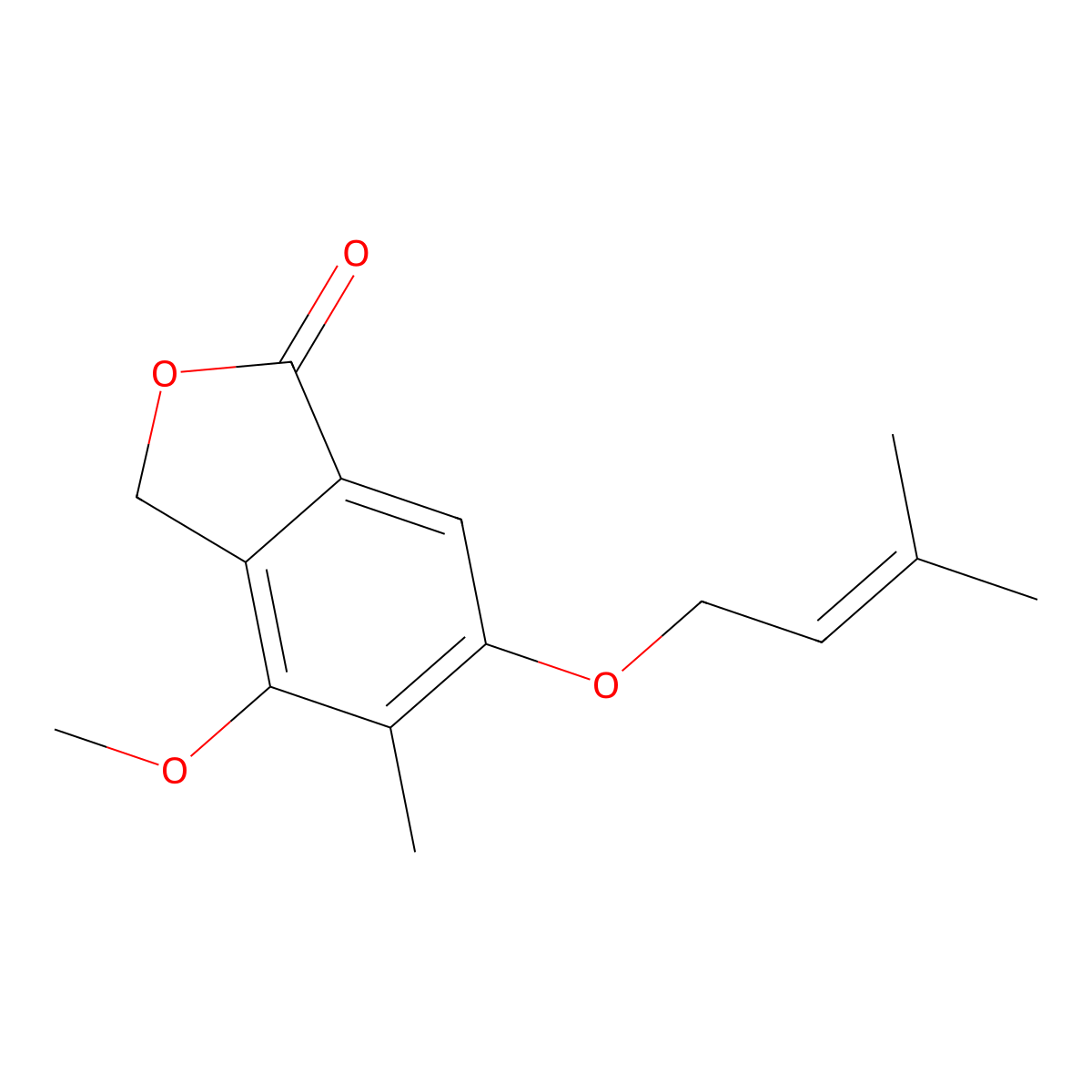 1(3H)-Isobenzofuranone, 4-methoxy-5-methyl-6-((3-methyl-2-butenyl)oxy)- molecular structure, CAS 17811-32-4