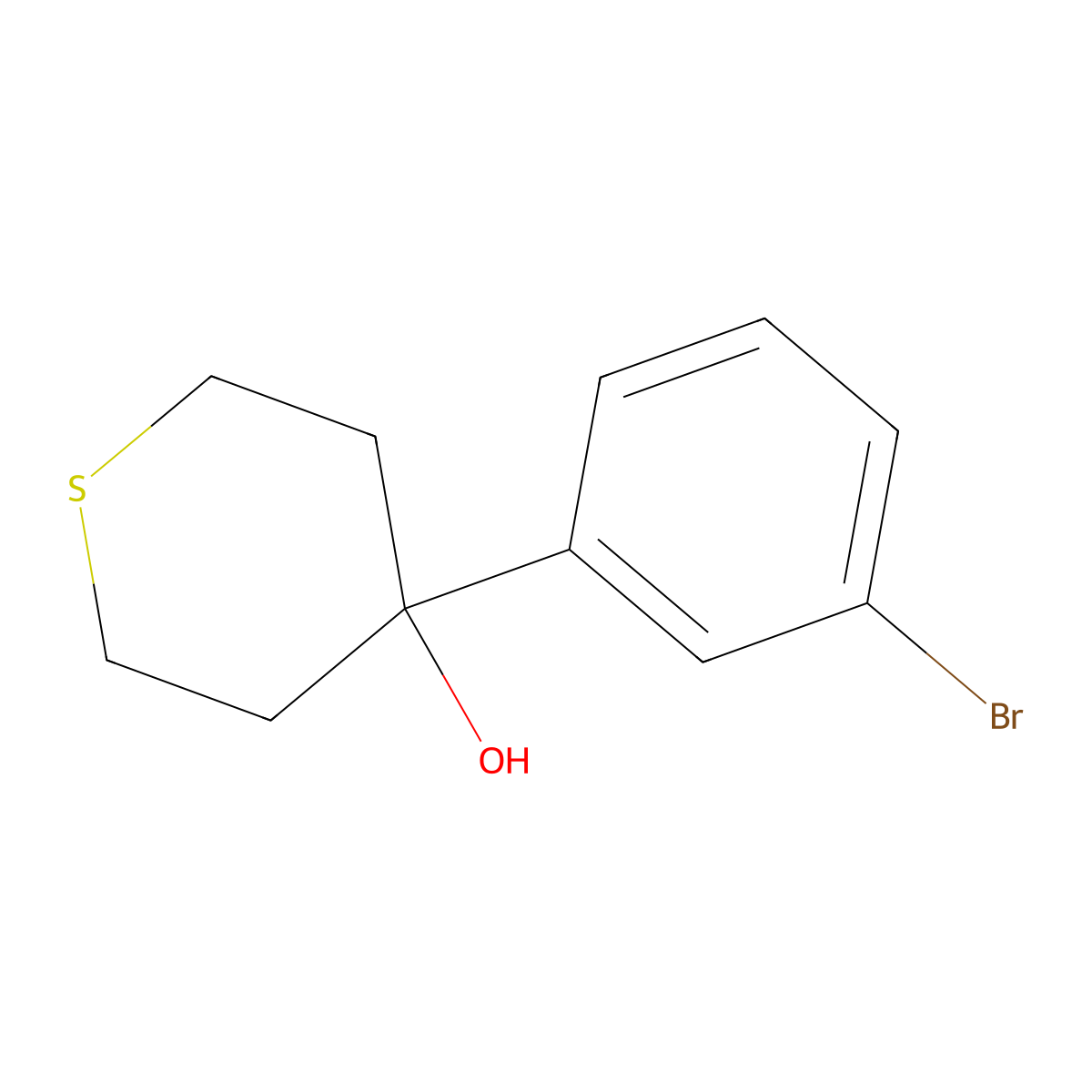 4-(3-Bromophenyl)tetrahydro-2H-thiopyran-4-ol molecular structure, CAS 1781119-68-3