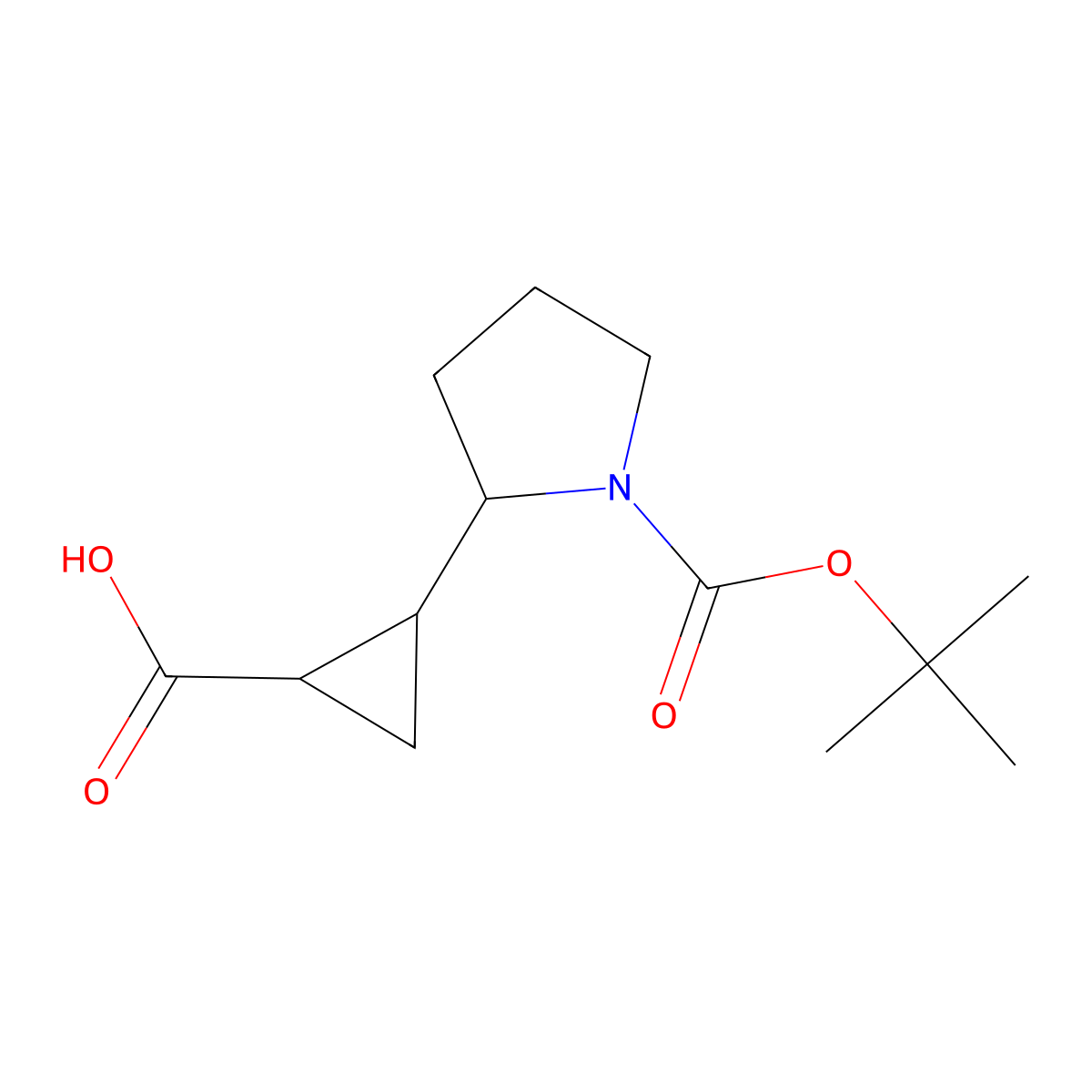 2-(1-((Tert-butoxy)carbonyl)pyrrolidin-2-yl)cyclopropane-1-carboxylic acid molecular structure, CAS 1781122-64-2