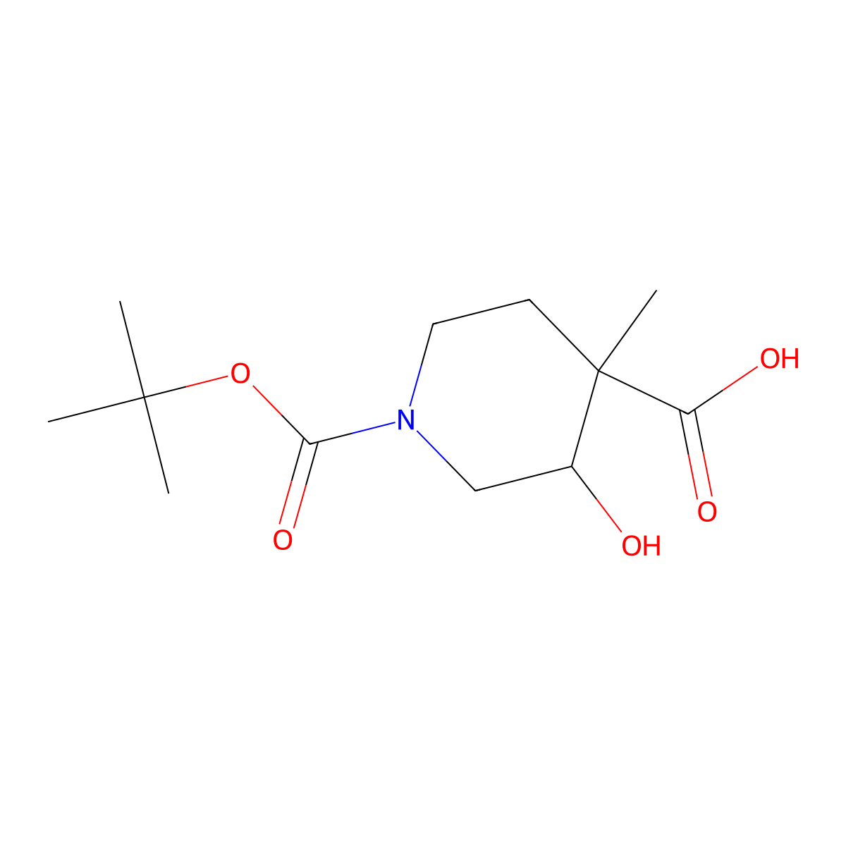 1-(tert-Butoxycarbonyl)-3-hydroxy-4-methylpiperidine-4-carboxylic acid molecular structure, CAS 1781123-67-8