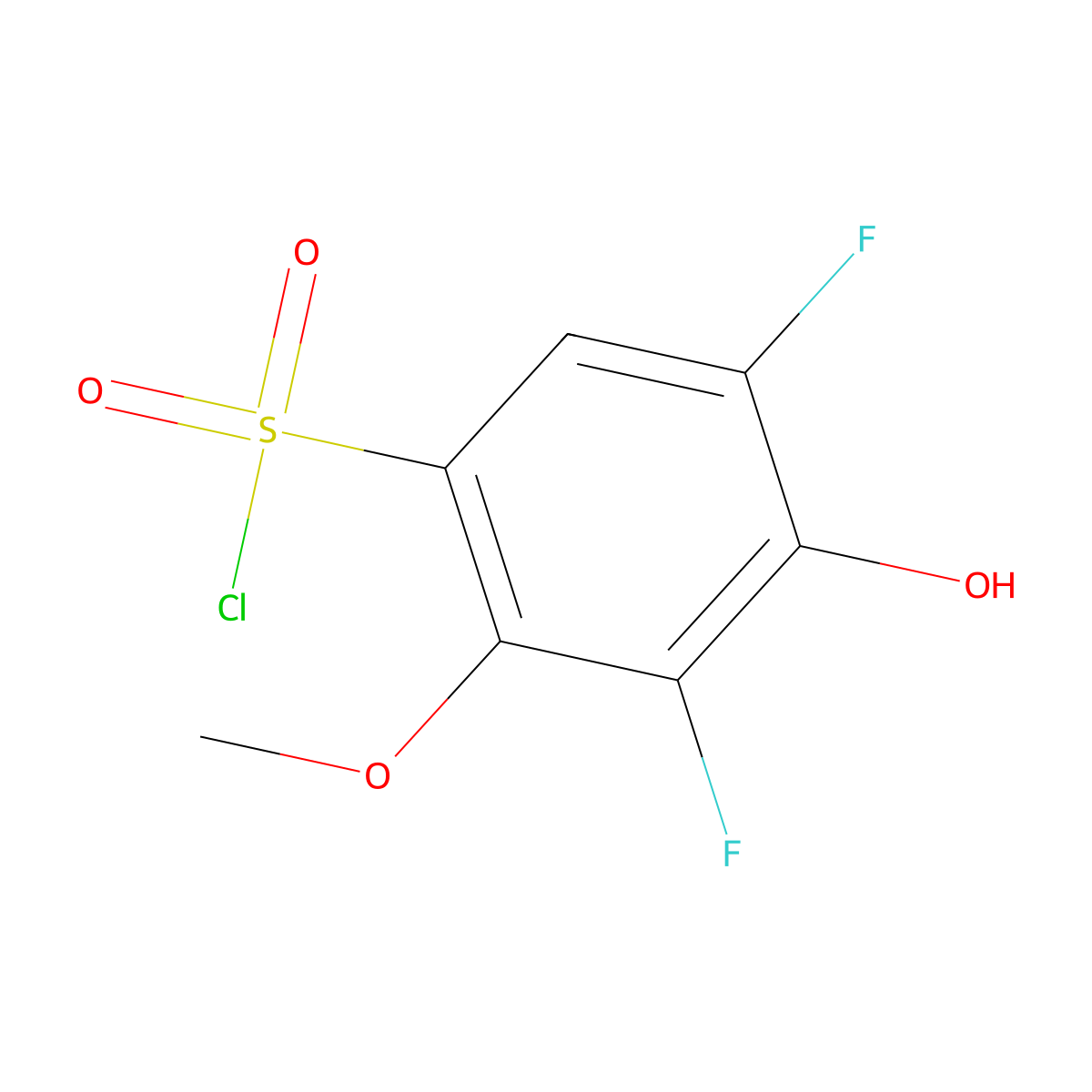 3,5-Difluoro-4-hydroxy-2-methoxybenzene-1-sulfonyl chloride molecular structure, CAS 1781137-13-0