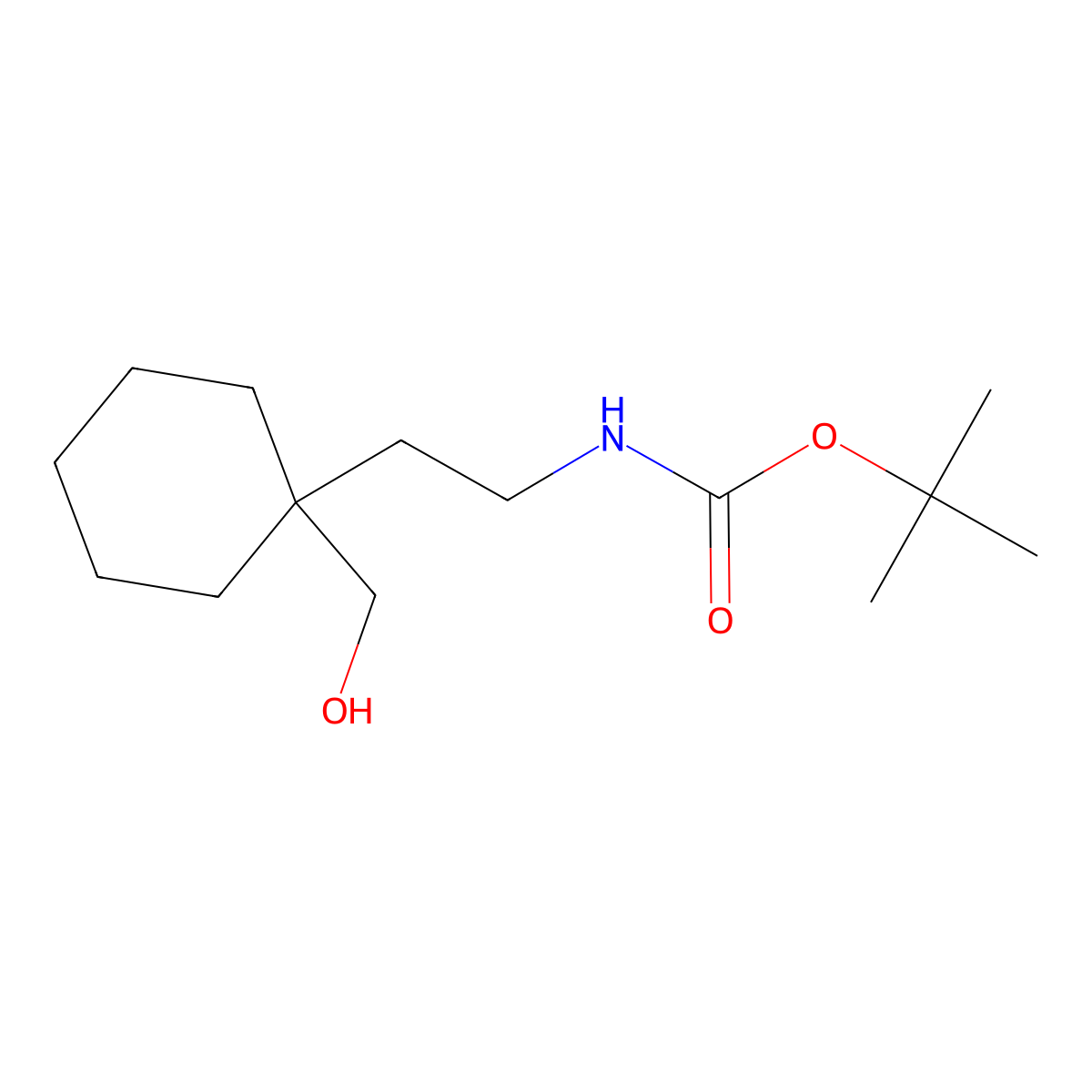 Tert-butyl (2-(1-(hydroxymethyl)cyclohexyl)ethyl)carbamate molecular structure, CAS 1781140-48-4