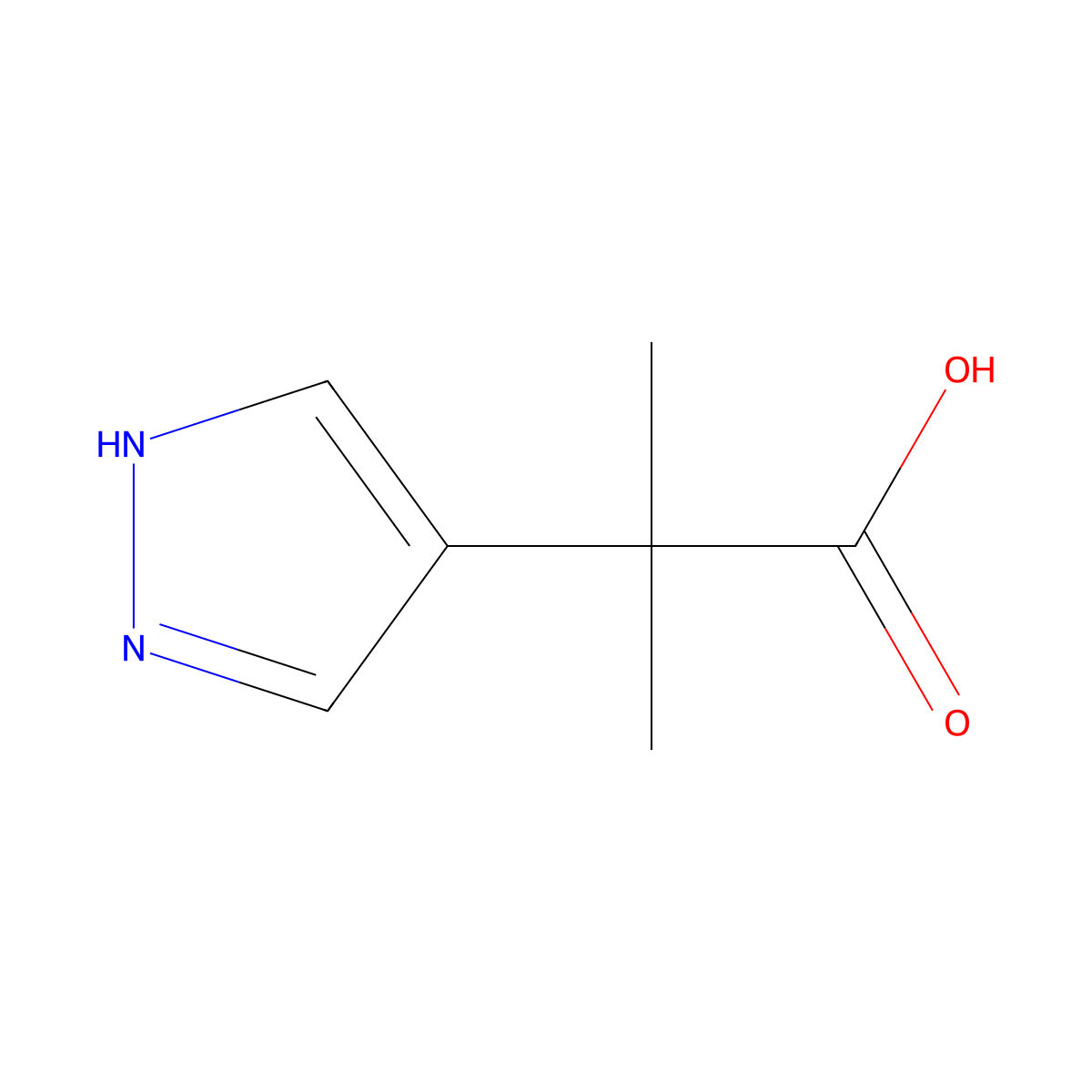 2-methyl-2-(1H-pyrazol-4-yl)propanoic acid molecular structure, CAS 1781143-87-0