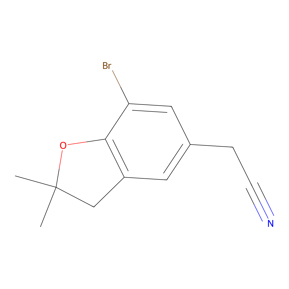 2-(7-Bromo-2,2-dimethyl-2,3-dihydro-1-benzofuran-5-yl)acetonitrile molecular structure, CAS 1781146-88-0