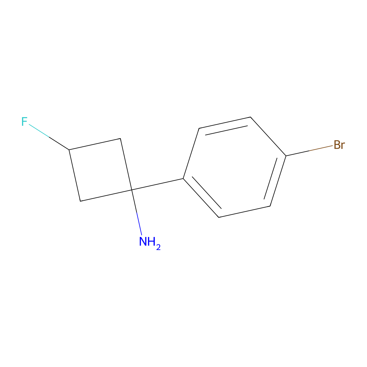 1-(4-Bromophenyl)-3-fluorocyclobutan-1-amine molecular structure, CAS 1781152-58-6