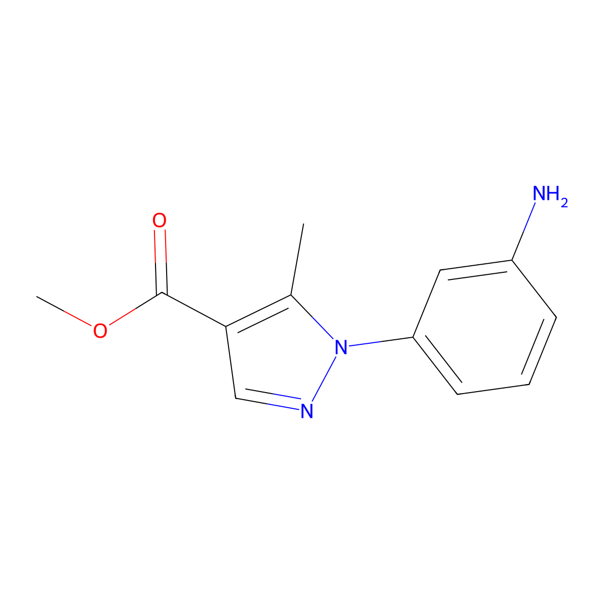 methyl 1-(3-aminophenyl)-5-methyl-1H-pyrazole-4-carboxylate molecular structure, CAS 1781155-60-9
