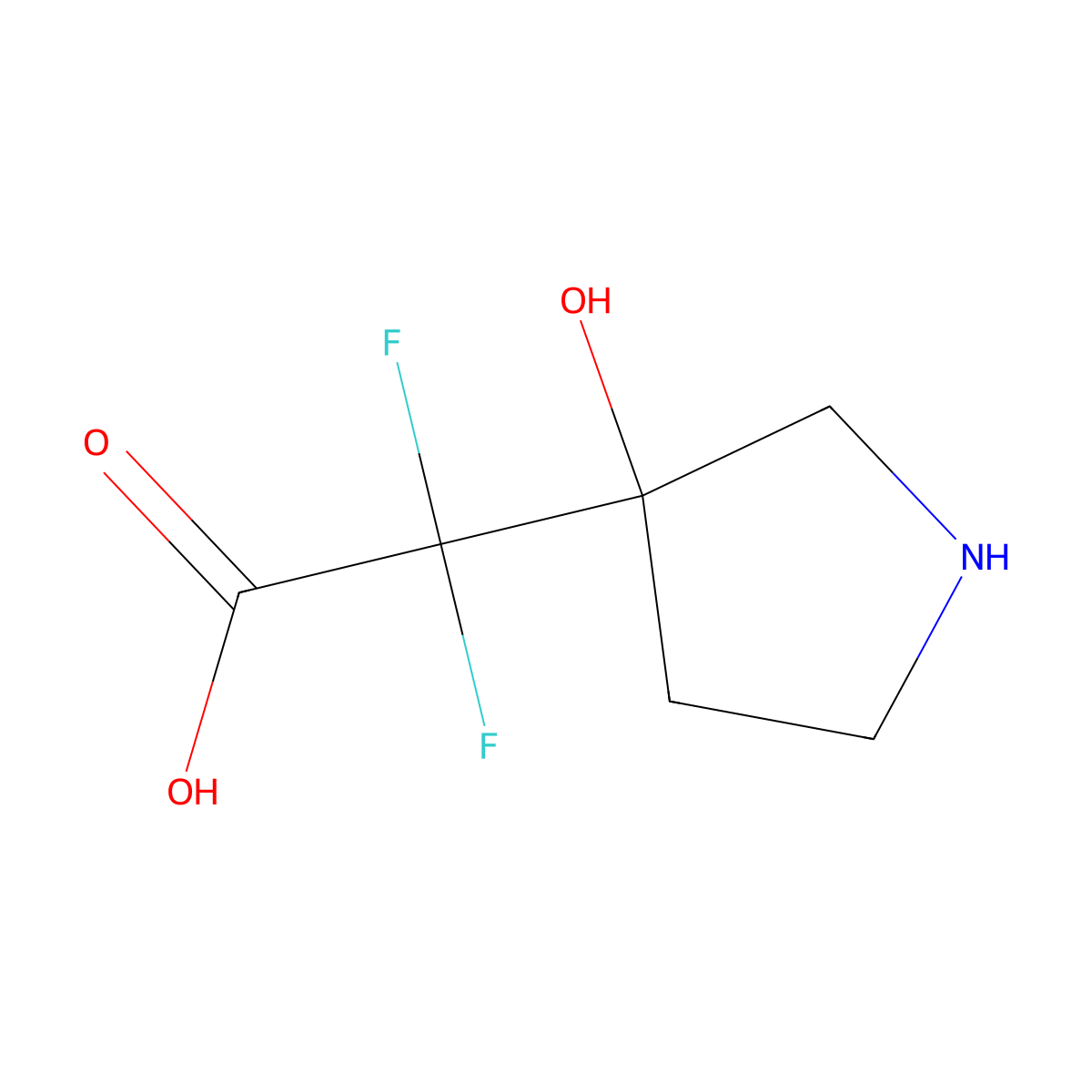 2,2-Difluoro-2-(3-hydroxypyrrolidin-3-yl)acetic acid molecular structure, CAS 1781163-36-7