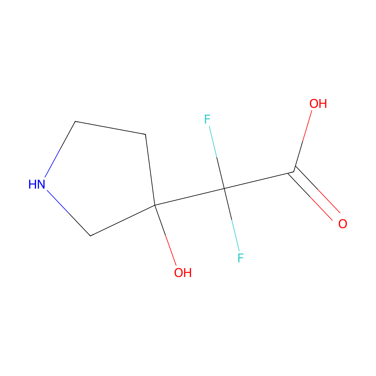 2,2-Difluoro-2-(3-hydroxypyrrolidin-3-yl)acetic acid molecular structure, CAS 1781163-36-7