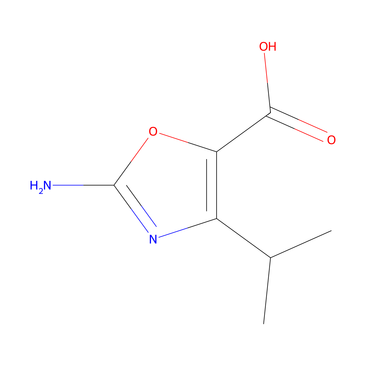 2-Amino-4-(propan-2-yl)-1,3-oxazole-5-carboxylic acid molecular structure, CAS 1781170-07-7