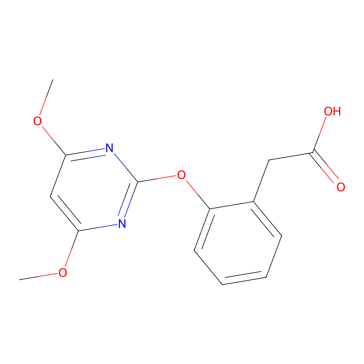 2-[(4,6-Dimethoxy-2-pyrimidinyl)oxy]benzeneacetic acid molecular structure, CAS 178118-35-9