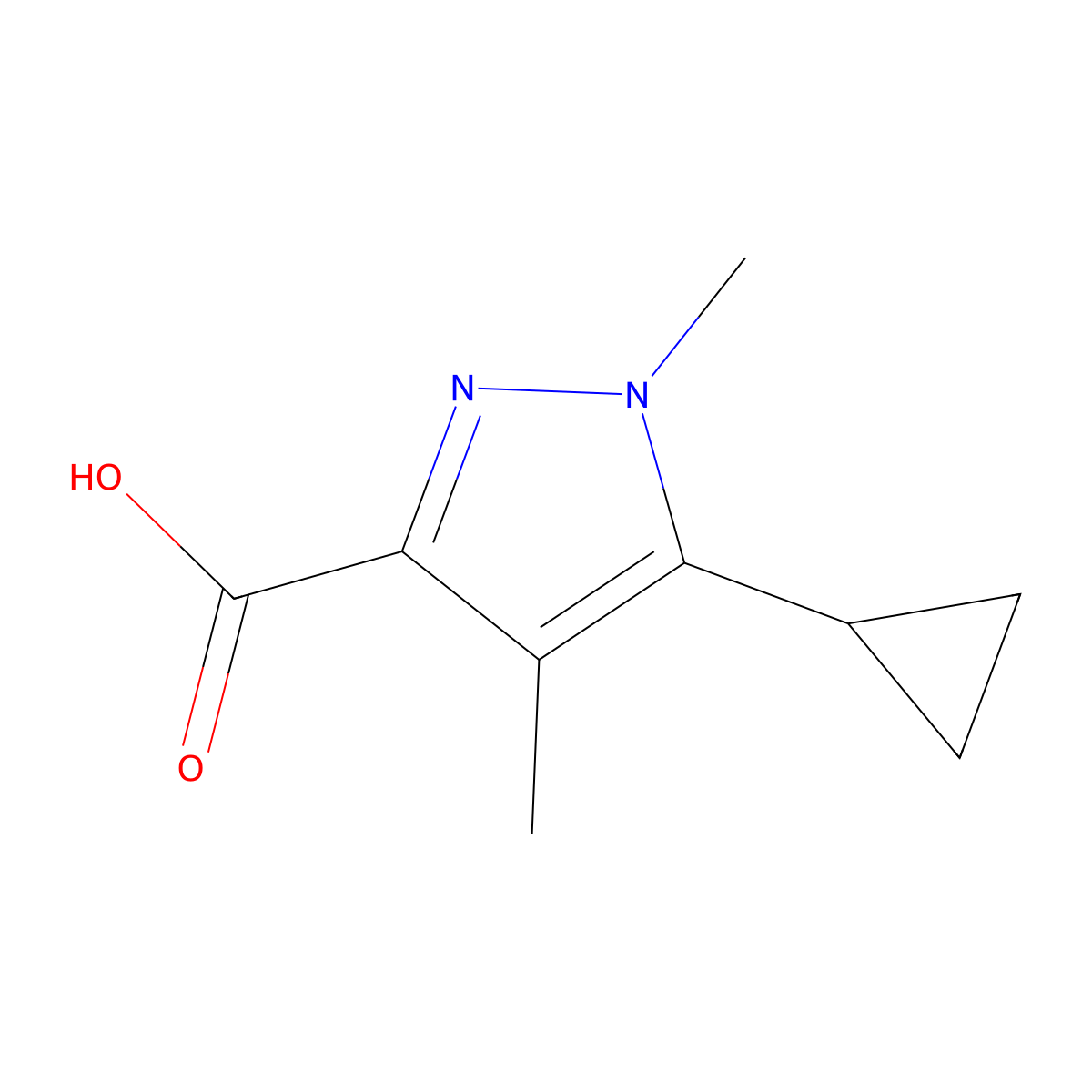 5-cyclopropyl-1,4-dimethyl-1H-pyrazole-3-carboxylic acid molecular structure, CAS 1781190-36-0