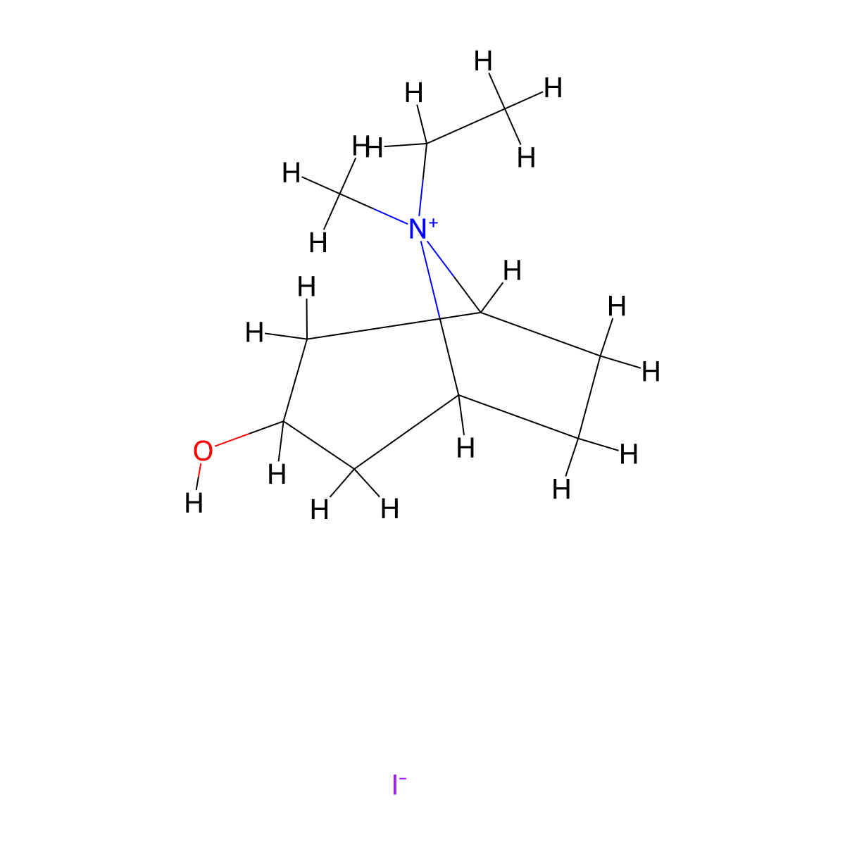 8-Ethyl-3-hydroxy-8-methyl-8-azabicyclo[3.2.1]octan-8-ium iodide molecular structure, CAS 17812-41-8