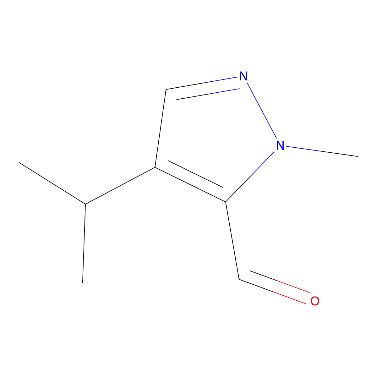 1-methyl-4-(propan-2-yl)-1H-pyrazole-5-carbaldehyde molecular structure, CAS 1781211-50-4