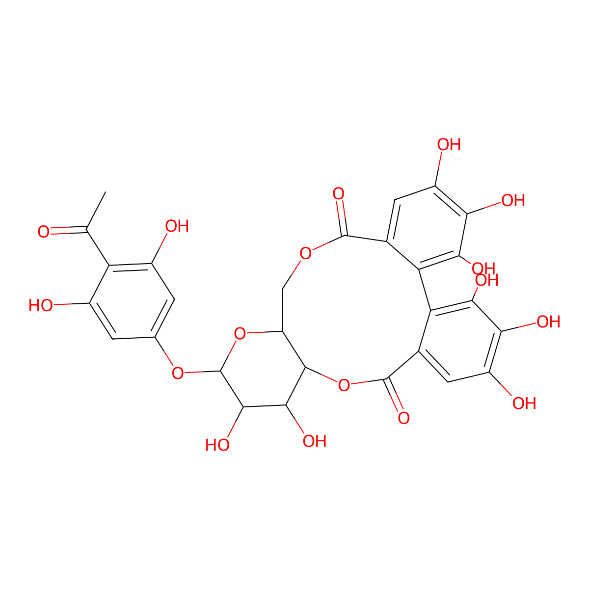 2,6-Dihydroxyacetophenone-4-O-[4',6'-(S)-hexahydroxydiphenoyl]-beta-D-glucose molecular structure, CAS 1781226-44-5