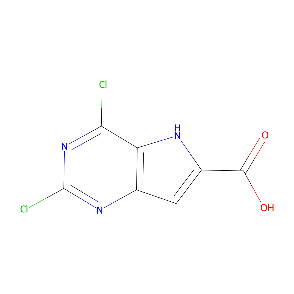 2,4-dichloro-5H-pyrrolo[3,2-d]pyrimidine-6-carboxylic acid molecular structure, CAS 1781241-35-7