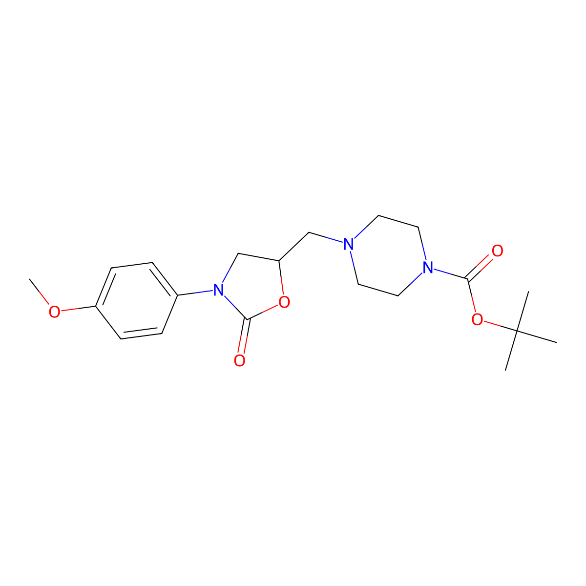 Tert-butyl 4-{[3-(4-methoxyphenyl)-2-oxo-1,3-oxazolidin-5-yl]methyl}piperazine-1-carboxylate molecular structure, CAS 1781241-38-0