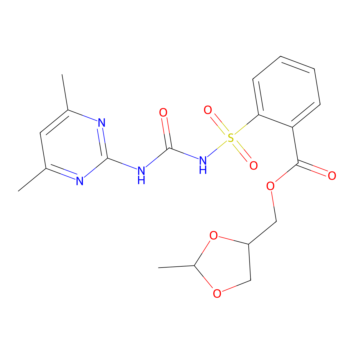 (2-Methyl-1,3-dioxolan-4-yl)methyl 2-({[(4,6-dimethylpyrimidin-2-yl)carbamoyl]amino}sulfonyl)benzoate molecular structure, CAS 1781241-40-4