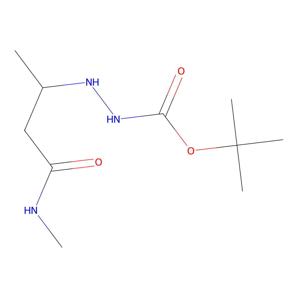 Tert-butyl 2-[1-methyl-3-(methylamino)-3-oxopropyl]-1-hydrazinecarboxylate molecular structure, CAS 1781241-44-8