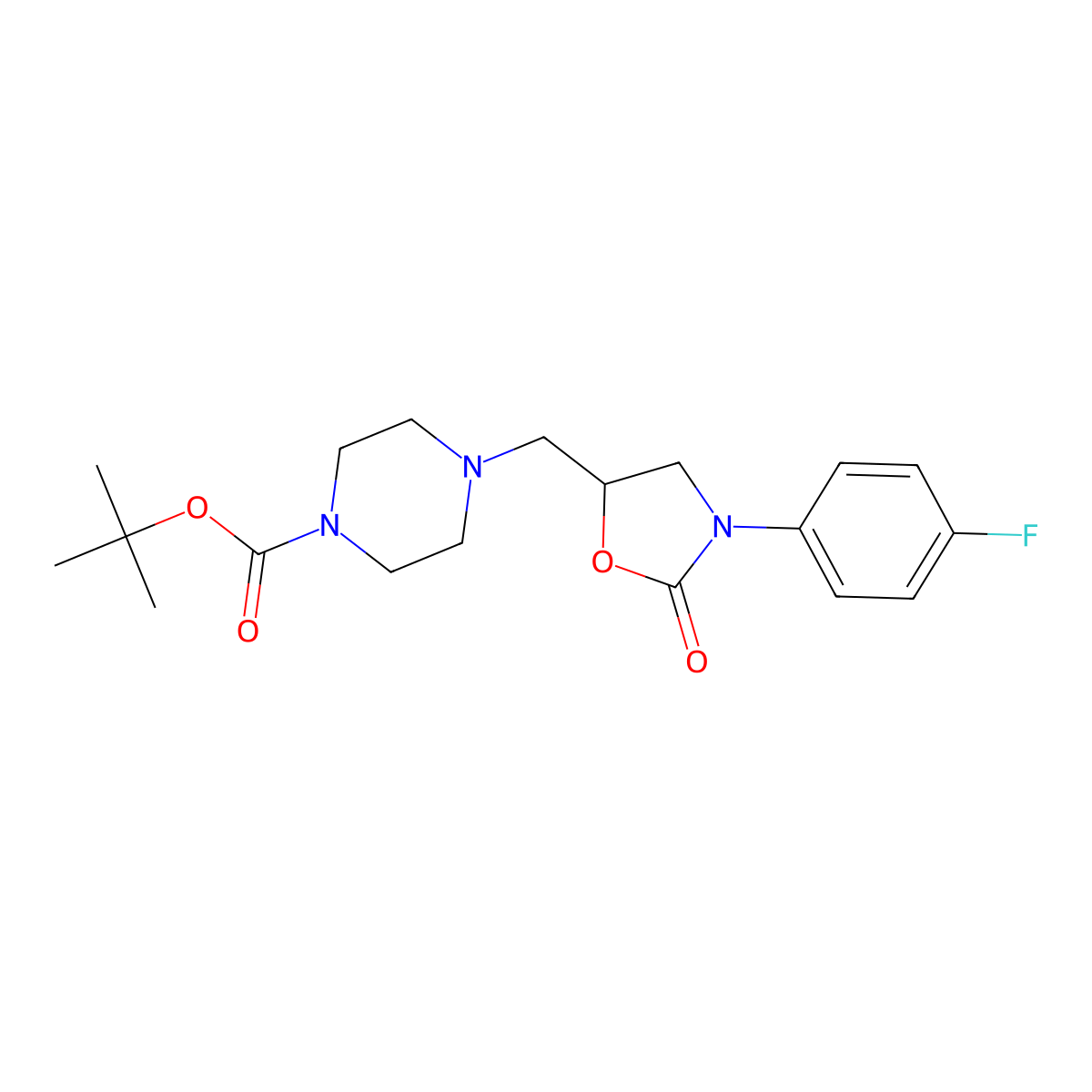 Tert-butyl 4-{[3-(4-fluorophenyl)-2-oxo-1,3-oxazolidin-5-yl]methyl}piperazine-1-carboxylate molecular structure, CAS 1781241-47-1