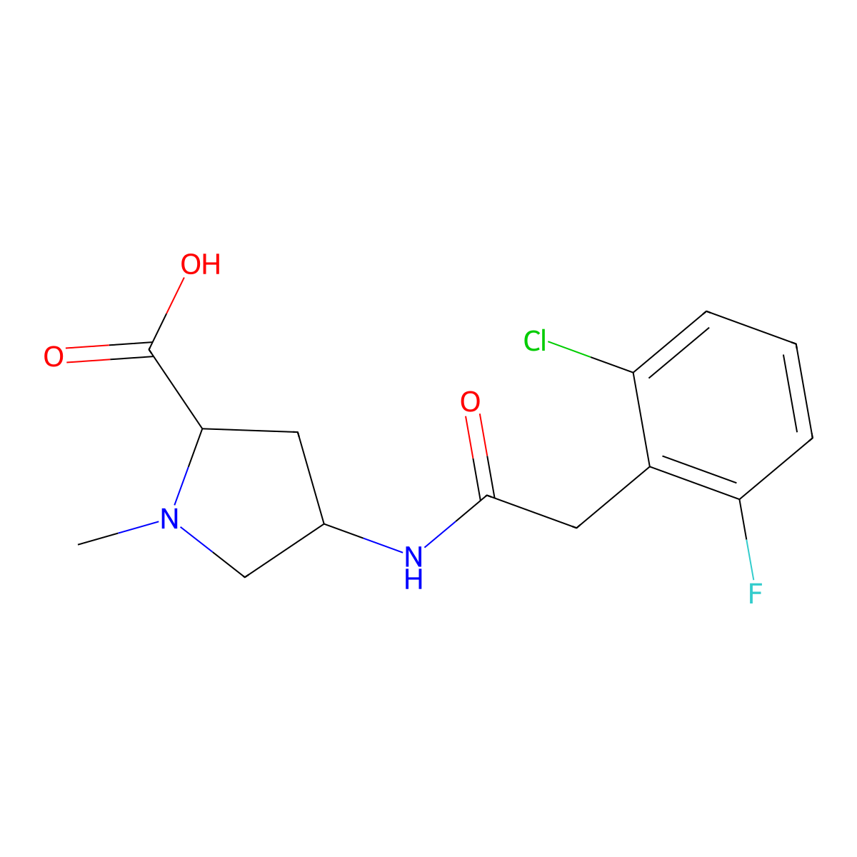 (4S)-4-{[(2-chloro-6-fluorophenyl)acetyl]amino}-1-methyl-L-proline molecular structure, CAS 1781269-81-5