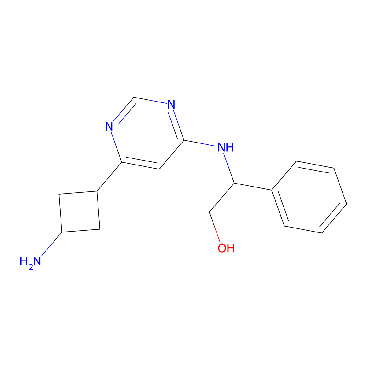 (2S)-2-{[6-(3-Aminocyclobutyl)pyrimidin-4-YL]amino}-2-phenylethanol molecular structure, CAS 1781282-40-3