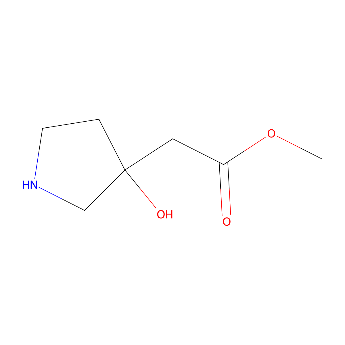 Methyl 2-(3-hydroxypyrrolidin-3-yl)acetate molecular structure, CAS 1781296-92-1