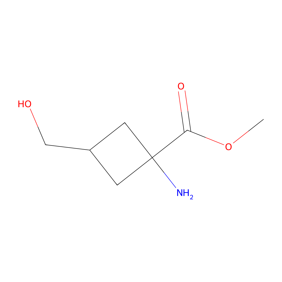 Methyl 1-amino-3-(hydroxymethyl)cyclobutane-1-carboxylate molecular structure, CAS 1781296-93-2