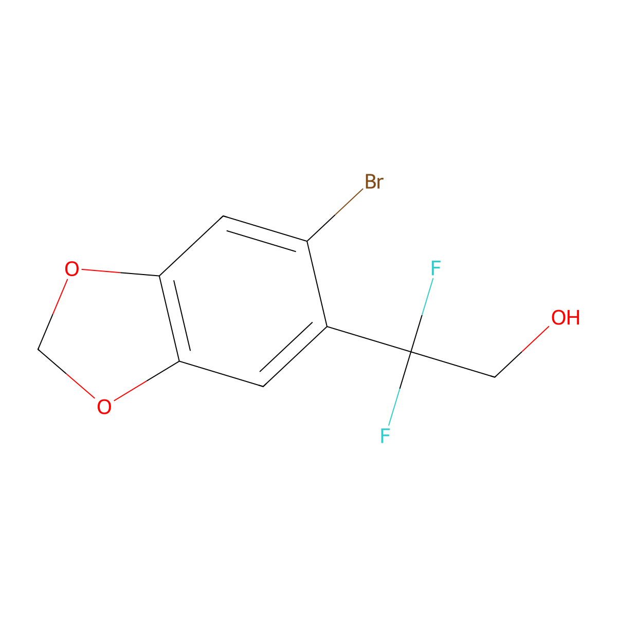 1,3-Benzodioxole-5-ethanol, 6-bromo-beta,beta-difluoro- molecular structure, CAS 1781301-84-5