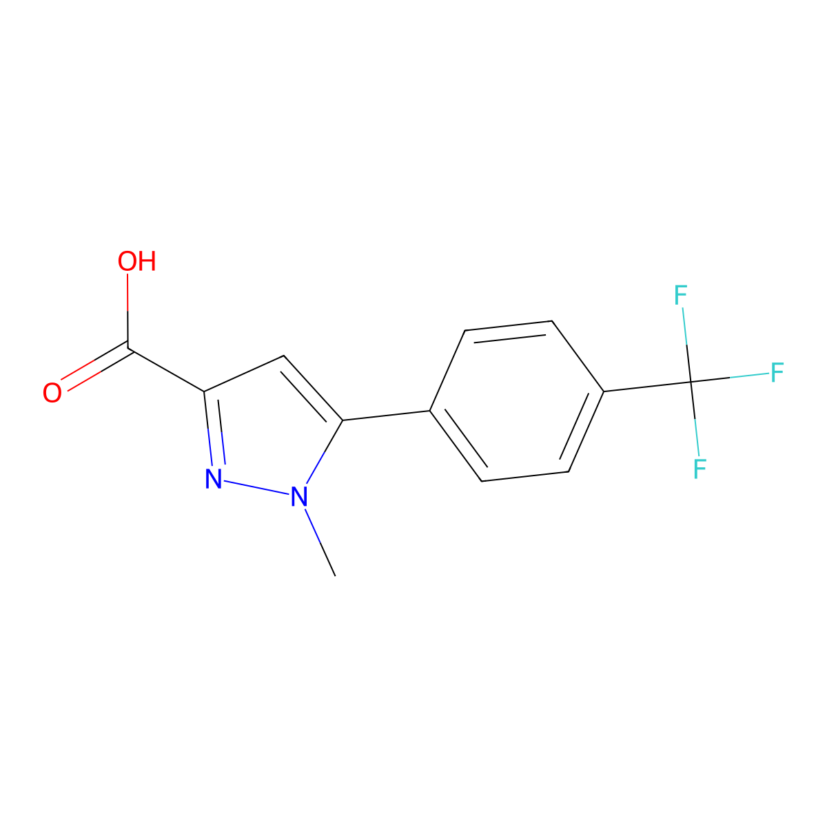1-methyl-5-[4-(trifluoromethyl)phenyl]-1H-pyrazole-3-carboxylic acid molecular structure, CAS 1781314-21-3