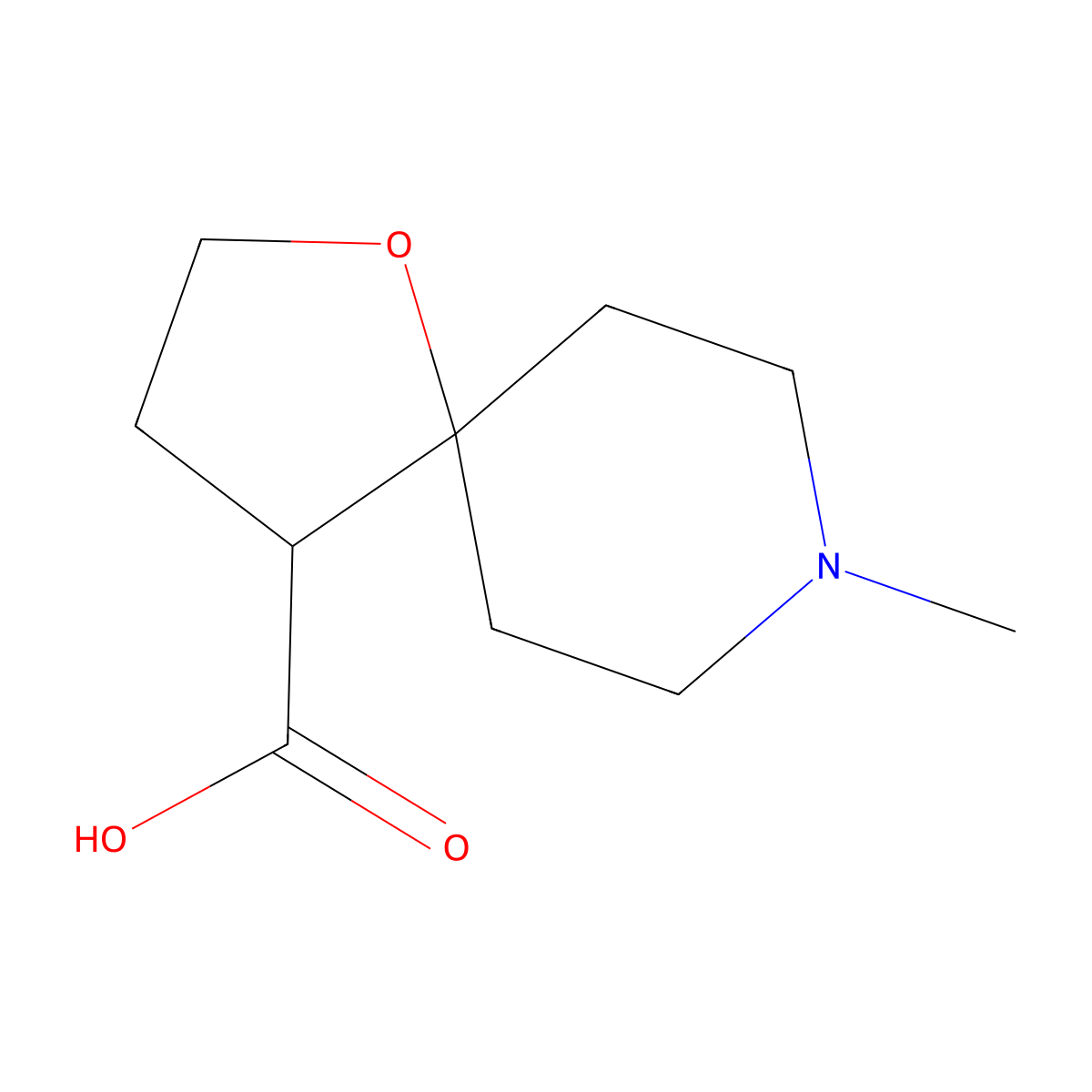 8-Methyl-1-oxa-8-azaspiro[4.5]decane-4-carboxylic acid molecular structure, CAS 1781325-97-0