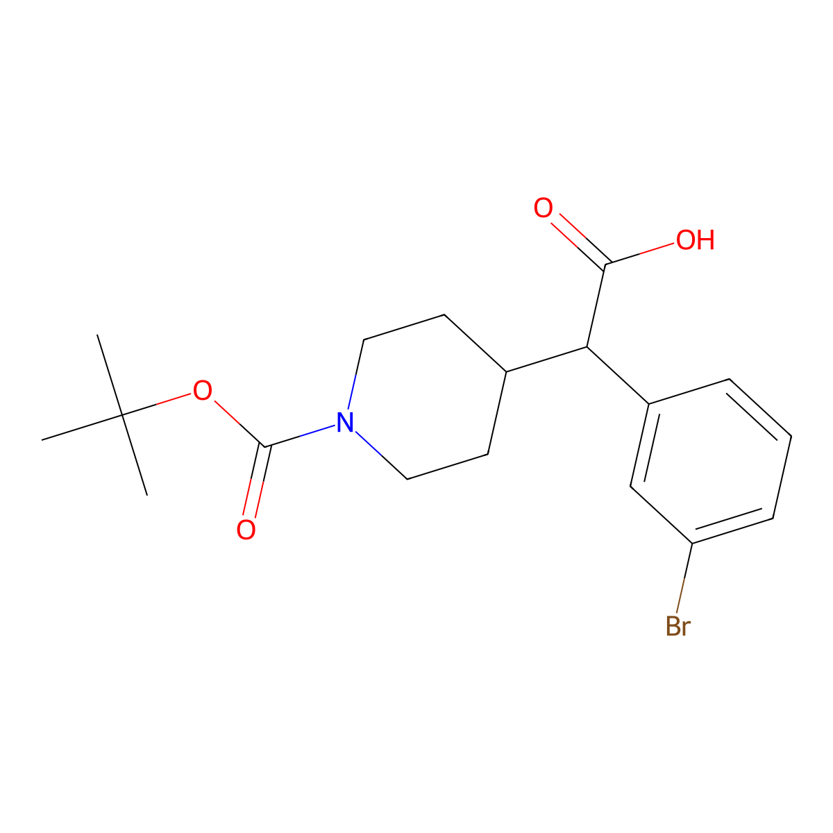 2-(3-Bromophenyl)-2-(1-tert-butoxycarbonyl-4-piperidyl)acetic acid molecular structure, CAS 1781329-33-6