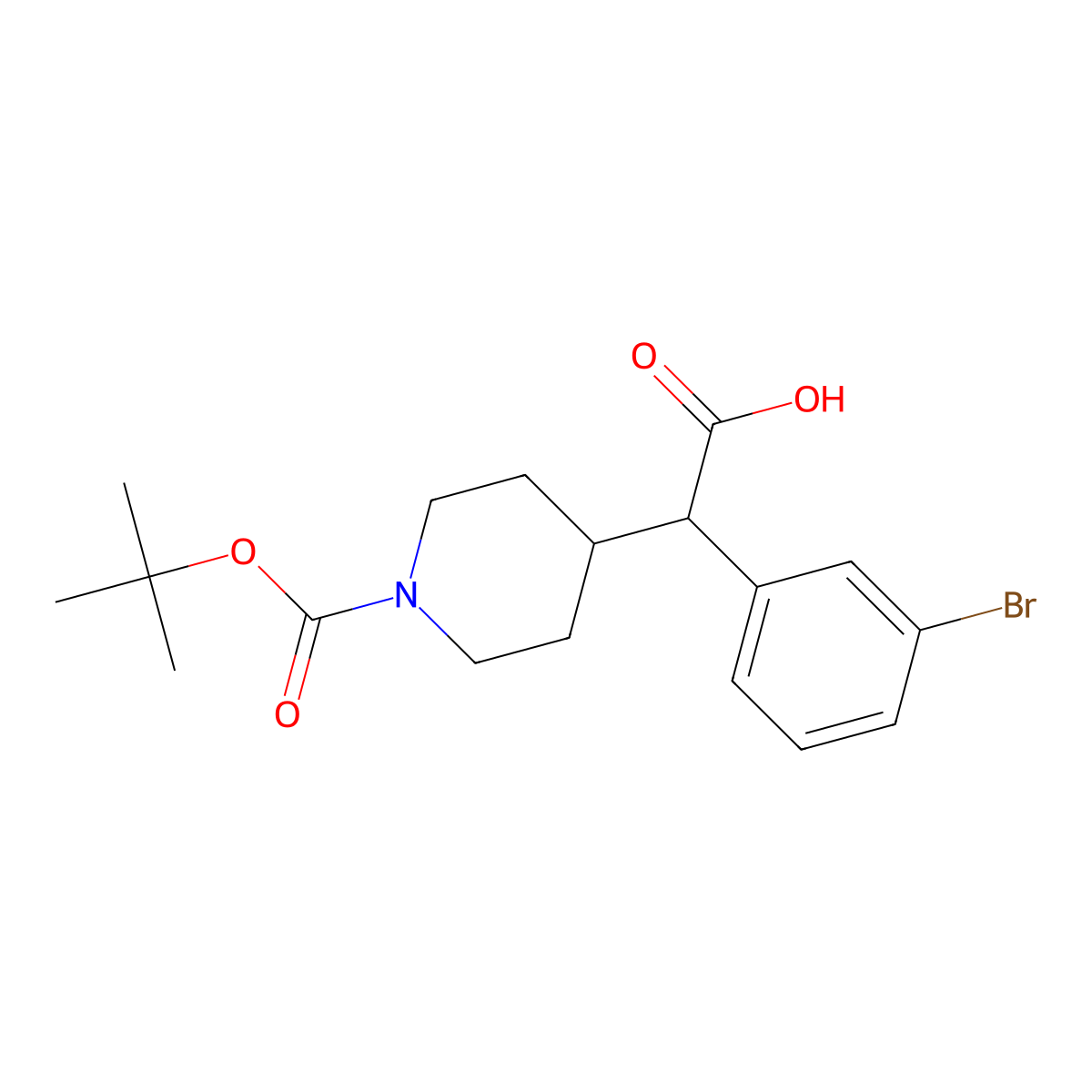 2-(3-Bromophenyl)-2-(1-tert-butoxycarbonyl-4-piperidyl)acetic acid molecular structure, CAS 1781329-33-6