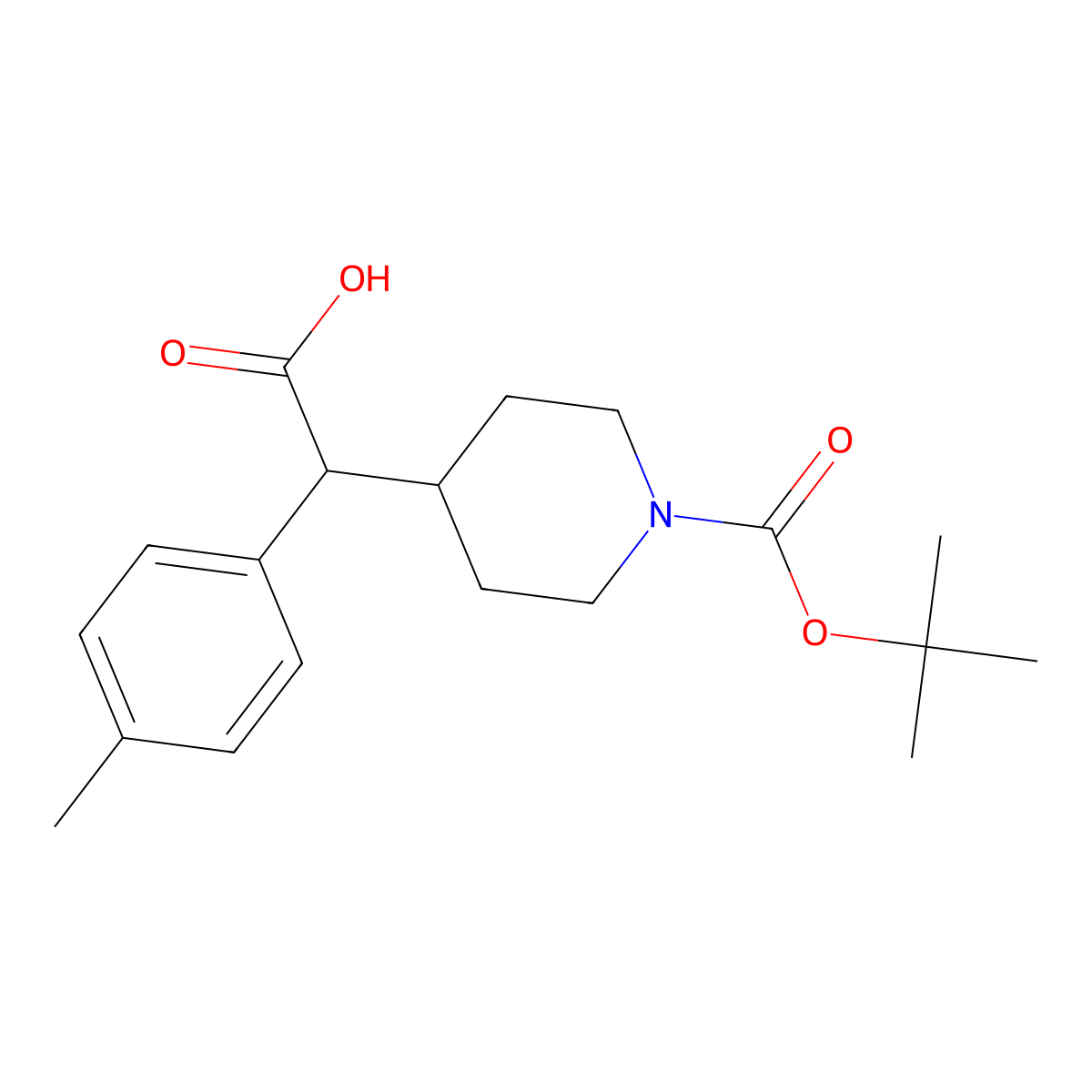 2-{1-[(Tert-butoxy)carbonyl]piperidin-4-yl}-2-(4-methylphenyl)acetic acid molecular structure, CAS 1781344-62-4