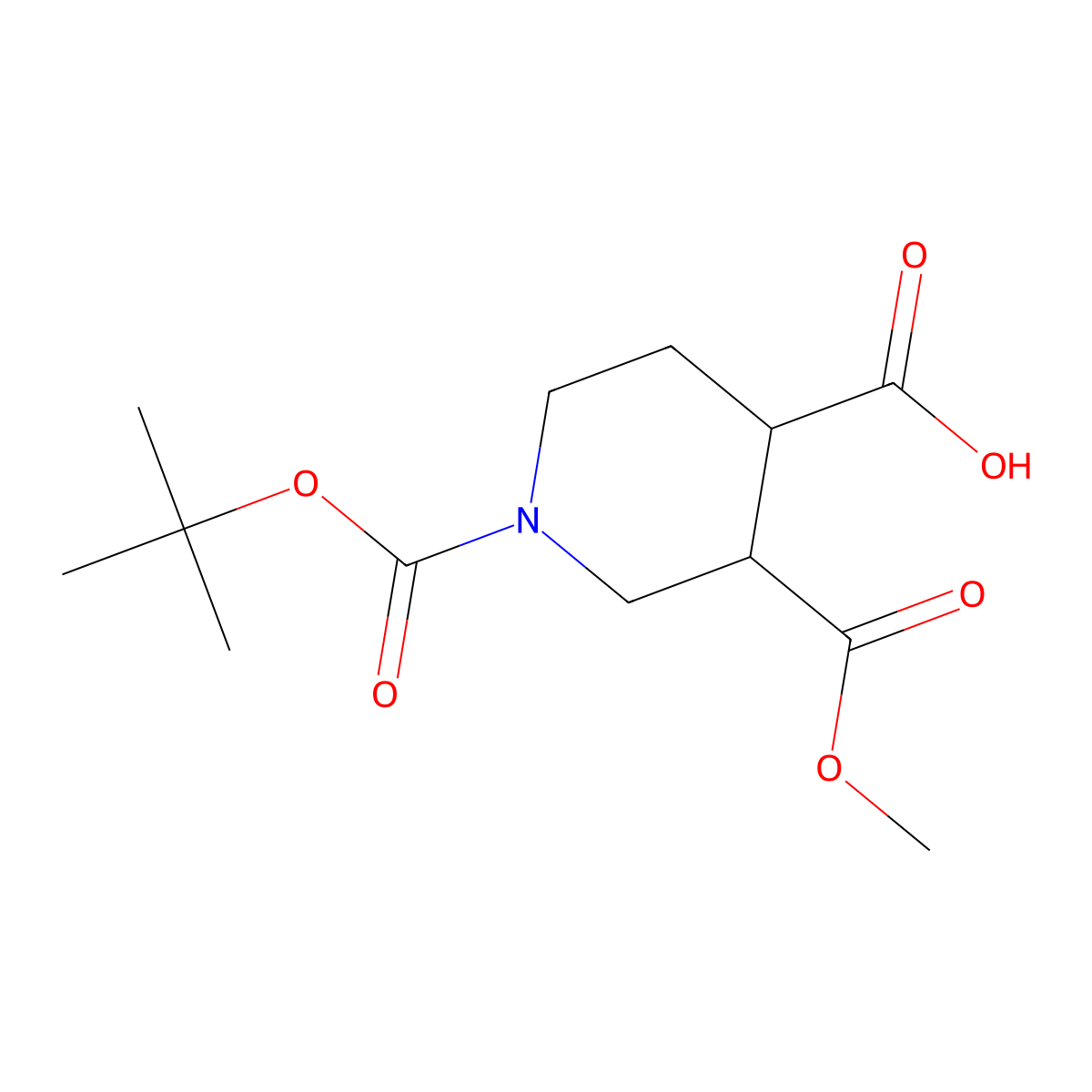 1-[(tert-butoxy)carbonyl]-3-(methoxycarbonyl)piperidine-4-carboxylic acid, Mixture of diastereomers molecular structure, CAS 1781351-06-1
