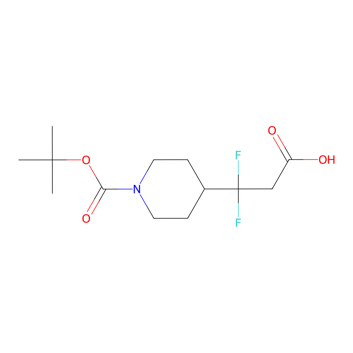 3-(1-((Tert-butoxy)carbonyl)piperidin-4-yl)-3,3-difluoropropanoic acid molecular structure, CAS 1781370-48-6