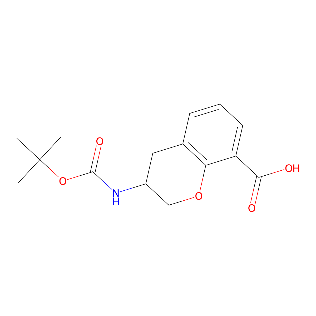 3-{[(tert-butoxy)carbonyl]amino}-3,4-dihydro-2H-1-benzopyran-8-carboxylic acid molecular structure, CAS 1781370-58-8