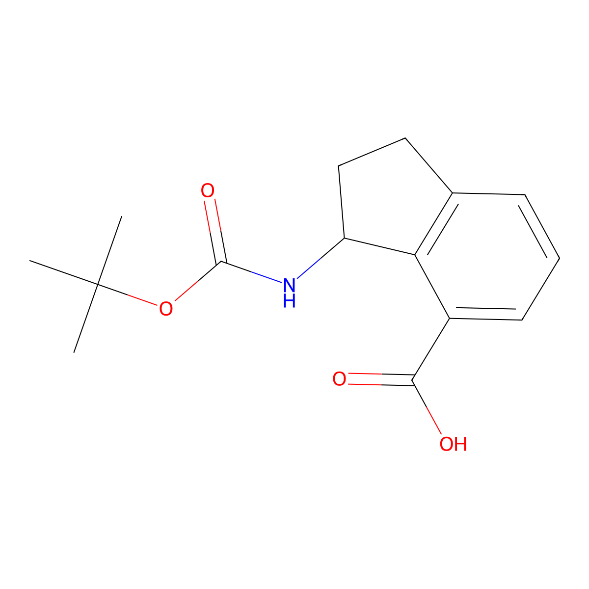 3-{[(tert-butoxy)carbonyl]amino}-2,3-dihydro-1H-indene-4-carboxylic acid molecular structure, CAS 1781372-74-4