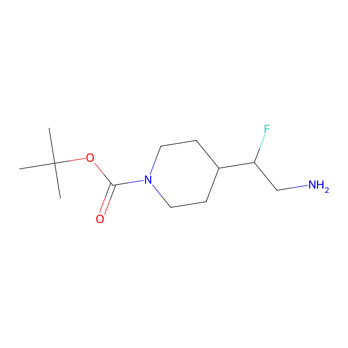 Tert-butyl 4-(2-amino-1-fluoroethyl)piperidine-1-carboxylate molecular structure, CAS 1781380-67-3