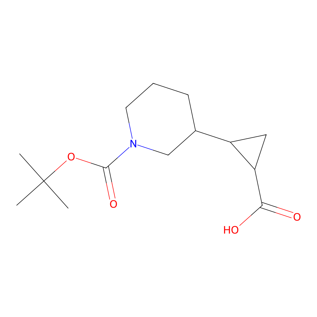 2-(1-((Tert-butoxy)carbonyl)piperidin-3-yl)cyclopropane-1-carboxylic acid molecular structure, CAS 1781383-17-2