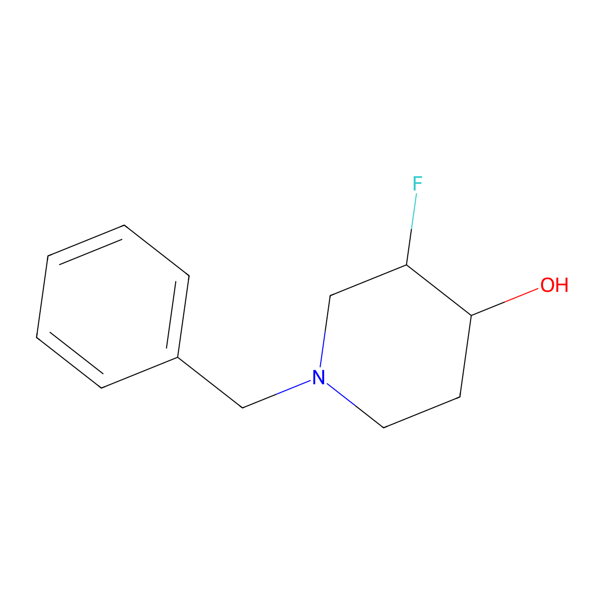 1-Benzyl-3-fluoropiperidin-4-ol molecular structure, CAS 1781466-52-1