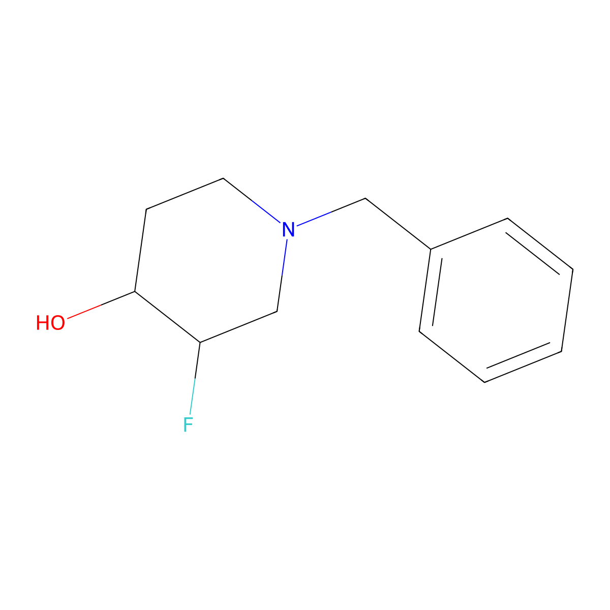 1-Benzyl-3-fluoropiperidin-4-ol molecular structure, CAS 1781466-52-1