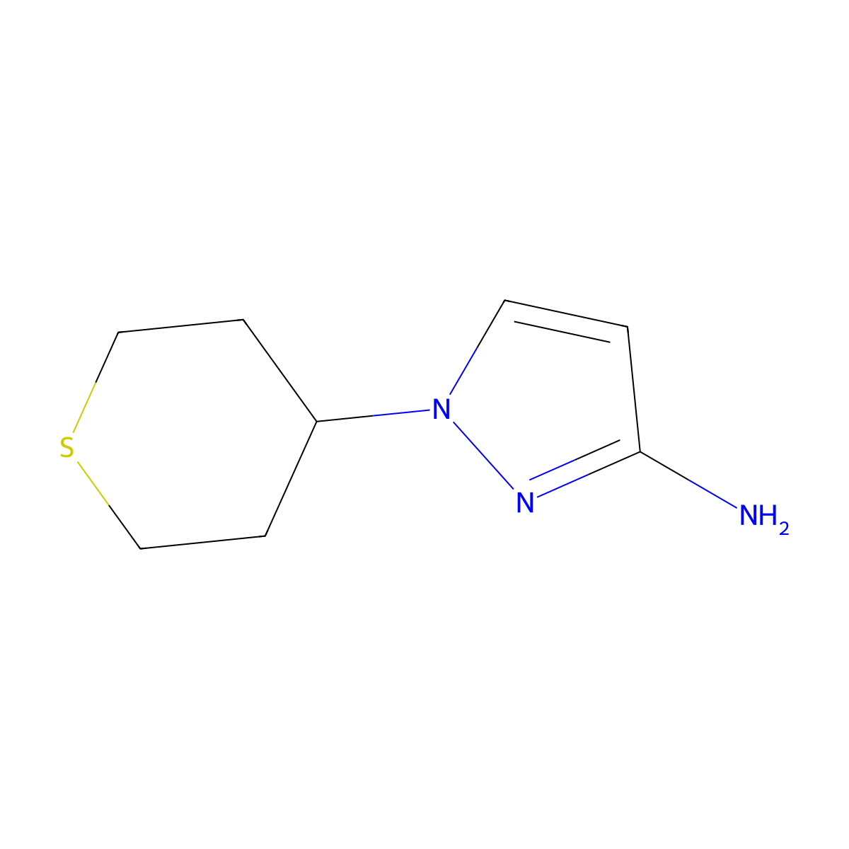 1-(thian-4-yl)-1H-pyrazol-3-amine molecular structure, CAS 1781538-18-8