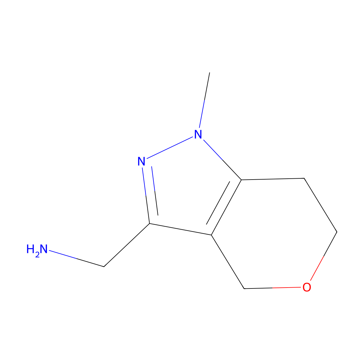 1-{1-methyl-1H,4H,6H,7H-pyrano[4,3-c]pyrazol-3-yl}methanamine molecular structure, CAS 1781574-05-7