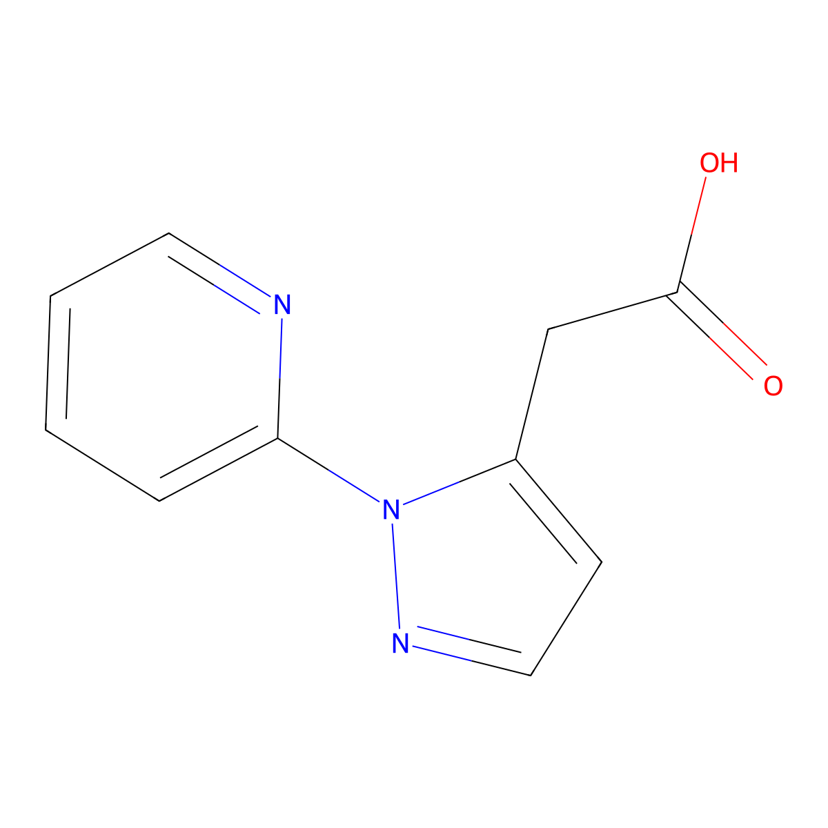 2-[1-(pyridin-2-yl)-1H-pyrazol-5-yl]acetic acid molecular structure, CAS 1781584-38-0
