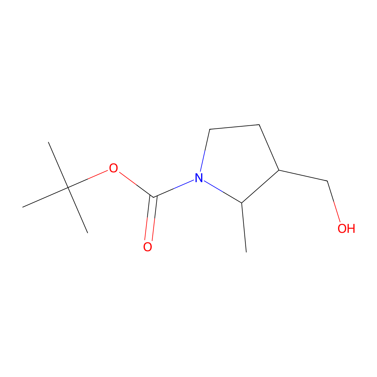 Cis-tert-butyl 3-(hydroxymethyl)-2-methylpyrrolidine-1-carboxylate molecular structure, CAS 1781592-88-8
