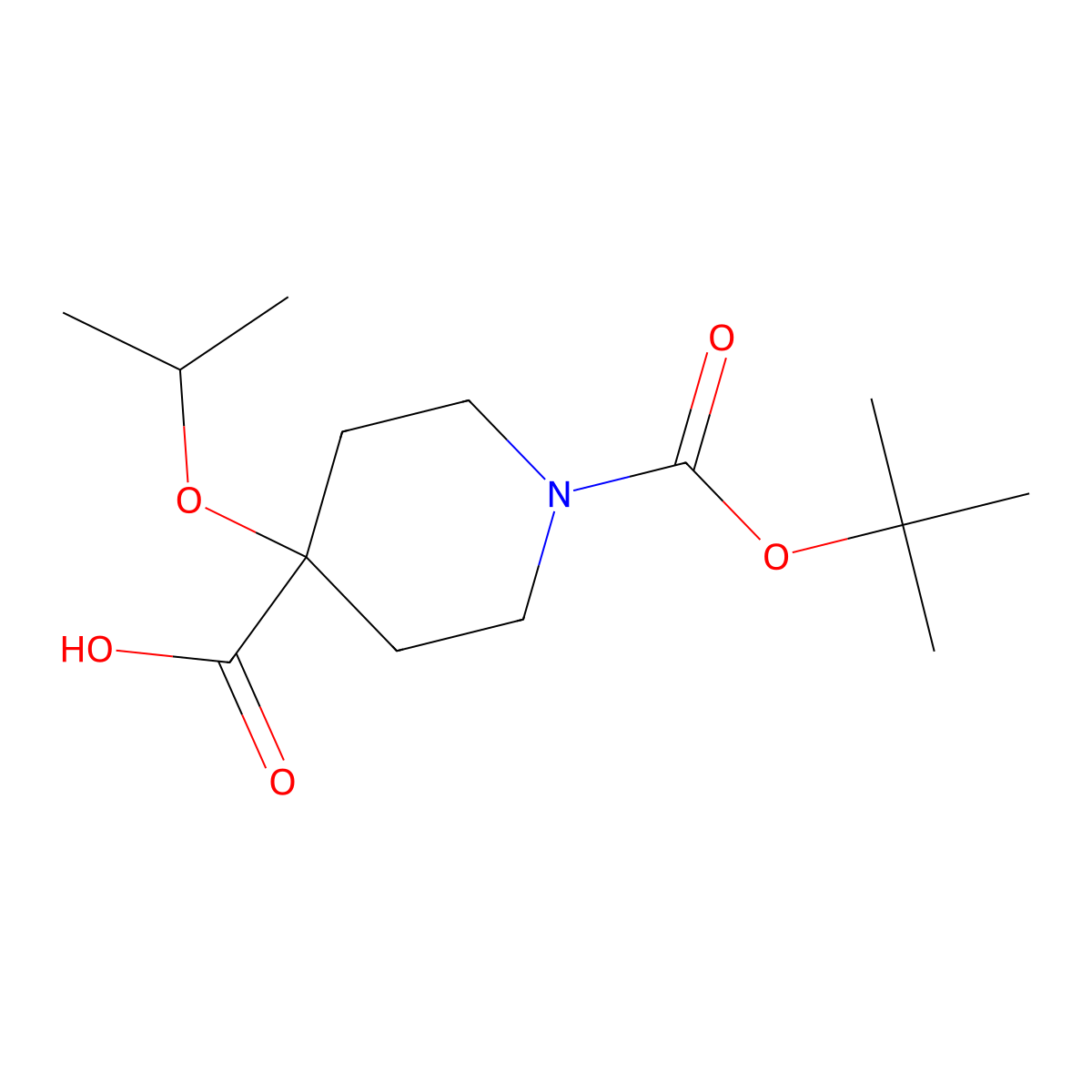 1-[(Tert-butoxy)carbonyl]-4-(propan-2-yloxy)piperidine-4-carboxylic acid molecular structure, CAS 1781605-17-1