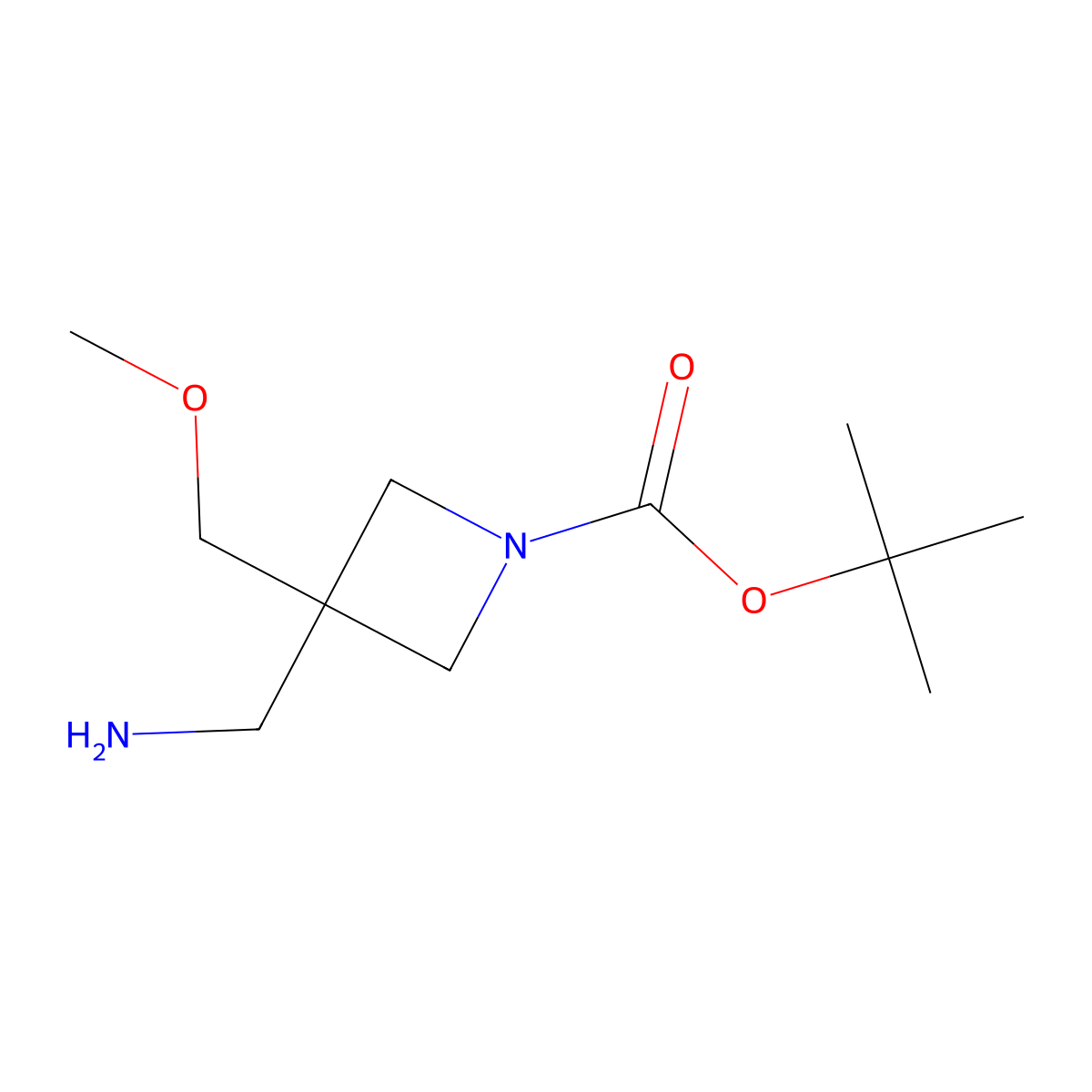 Tert-butyl 3-(aminomethyl)-3-(methoxymethyl)azetidine-1-carboxylate molecular structure, CAS 1781613-26-0