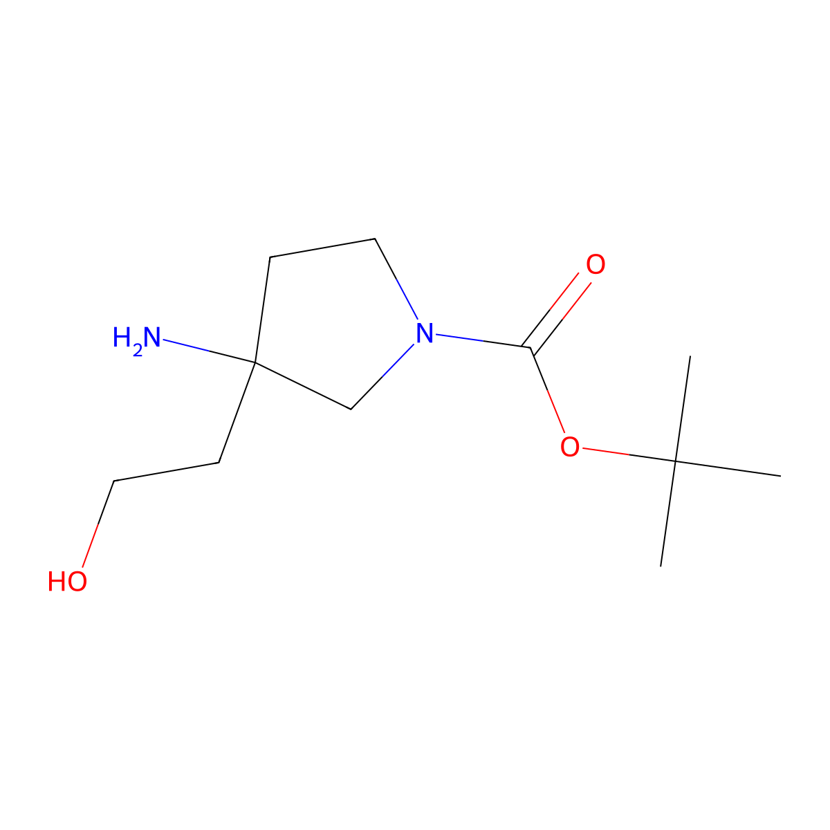 tert-Butyl 3-amino-3-(2-hydroxyethyl)pyrrolidine-1-carboxylate molecular structure, CAS 1781613-32-8