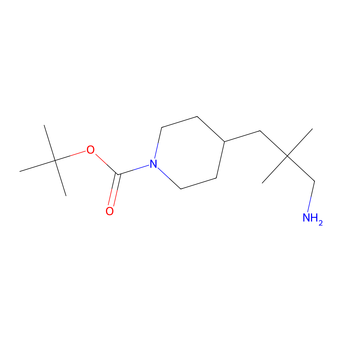 Tert-butyl 4-(3-amino-2,2-dimethylpropyl)piperidine-1-carboxylate molecular structure, CAS 1781637-80-6