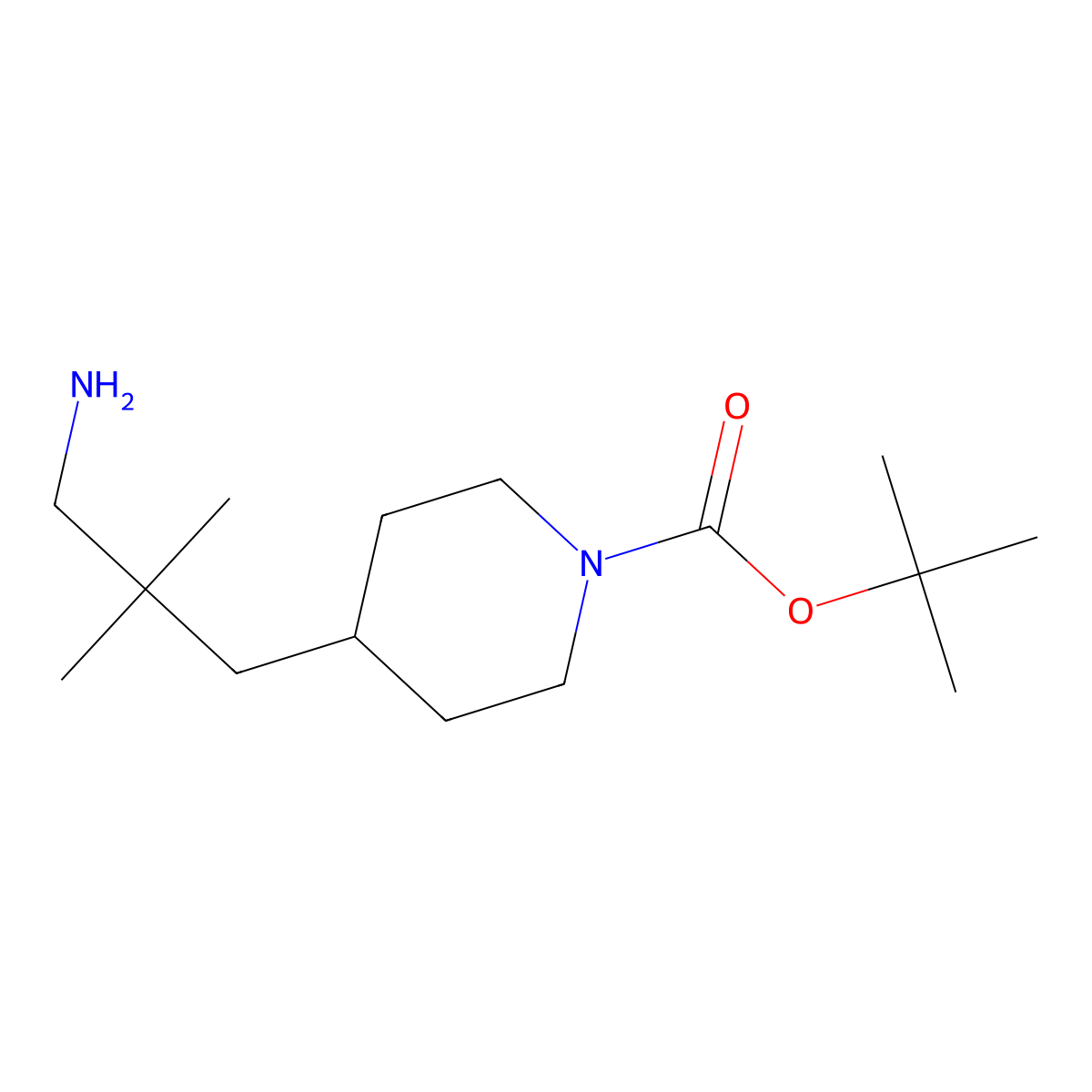 Tert-butyl 4-(3-amino-2,2-dimethylpropyl)piperidine-1-carboxylate molecular structure, CAS 1781637-80-6